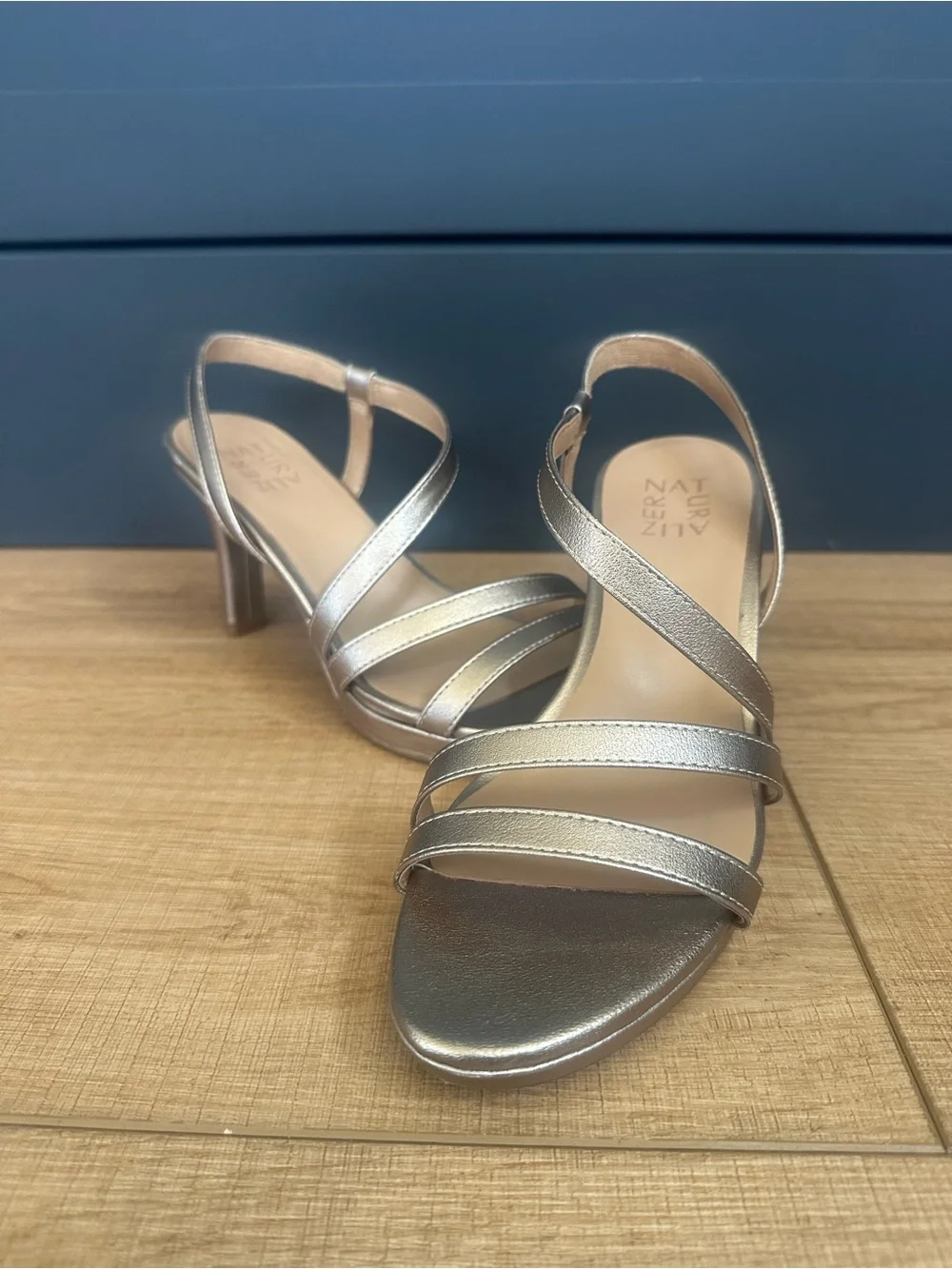 Naturalizer Metallic Bronze Pearl Gold Strappy High Heel Sandals